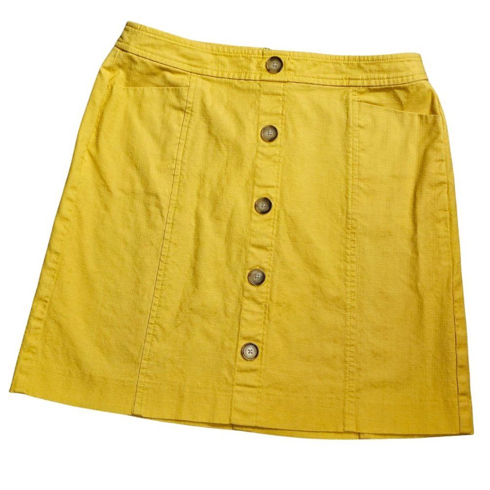 LOFT Mini Skirt Cotton Size 4P Twee Retro Beatles 60's Button Up Yellow